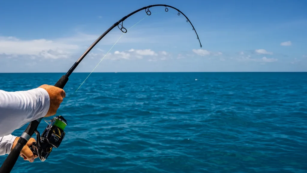 Angler using a fishing pole during a private charter in Anguilla